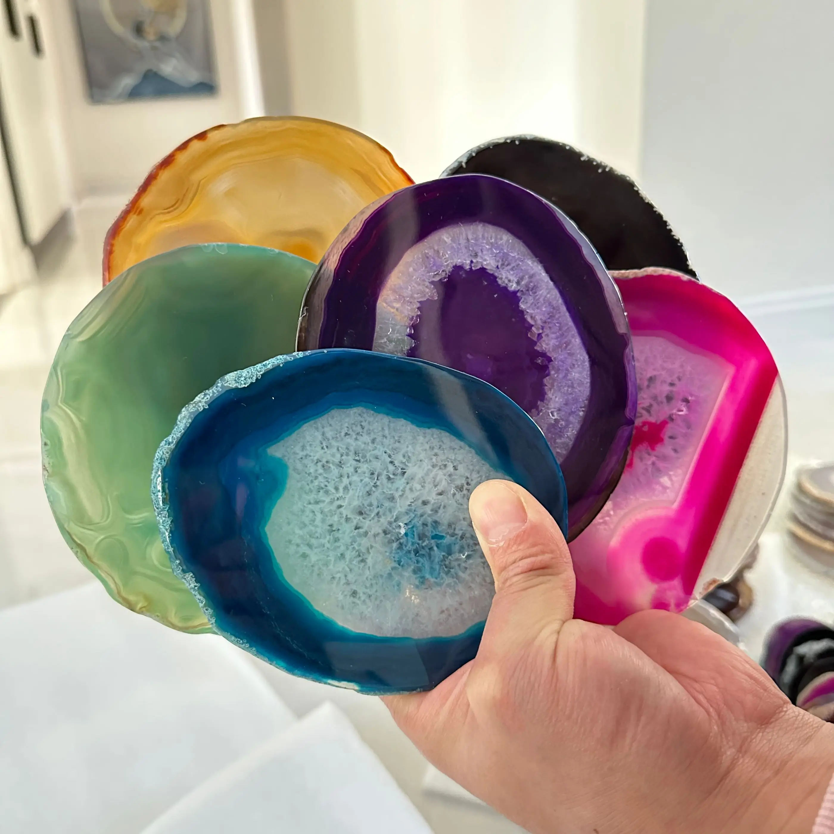 Natural Agate Geode Polished Irregular Crystal Slice Stone DIY Pendant Mineral Home Decoration