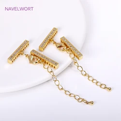 18K Gold Plated Lobster Clasps Extender Chain With Cuboid Separator Spacer Bars,Inlaid Zircon DIY Bracelet Hooks Clasp Findings