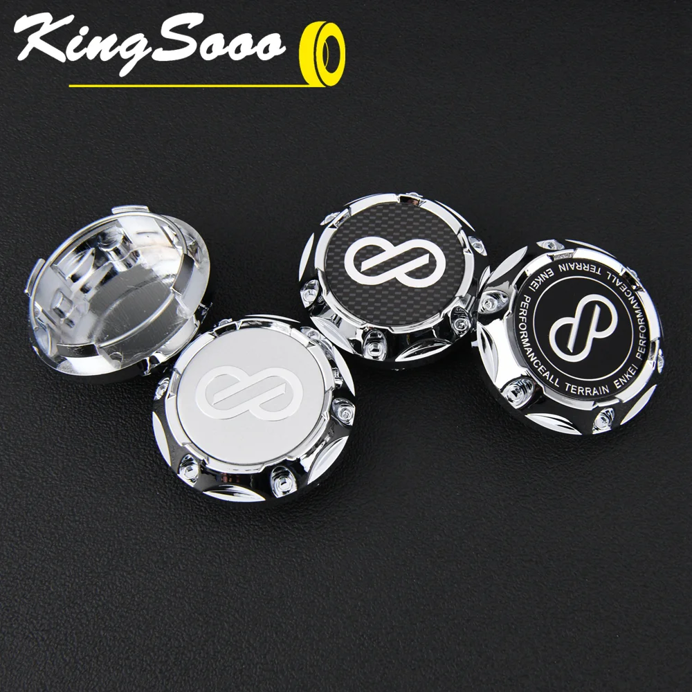 4PCS JDM Sport Rim Cap Clip 56mm ENKEI Emblem Sticker Wheel Center Caps Hub Cap Black & Silver