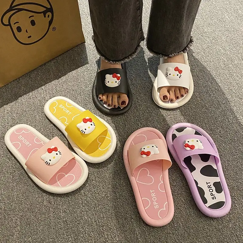 Kawaii Sanrio Hello Kitty Summer Thin-Soled Slippers Anime Cartoon Non-Slip Soft Indoor Beach Light Cute Girl Shoes