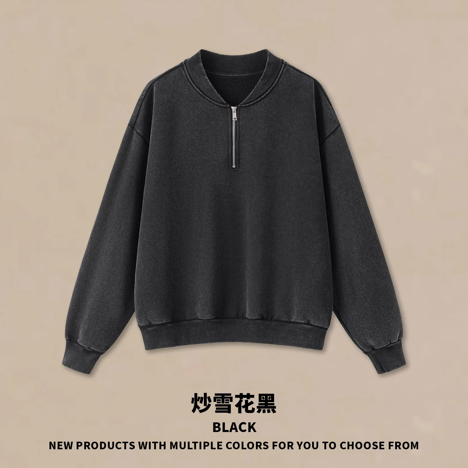 Personalized LOGO custom women's  American half-open zipper cotton polyester washed 350G heavy velvet men women couple sweater