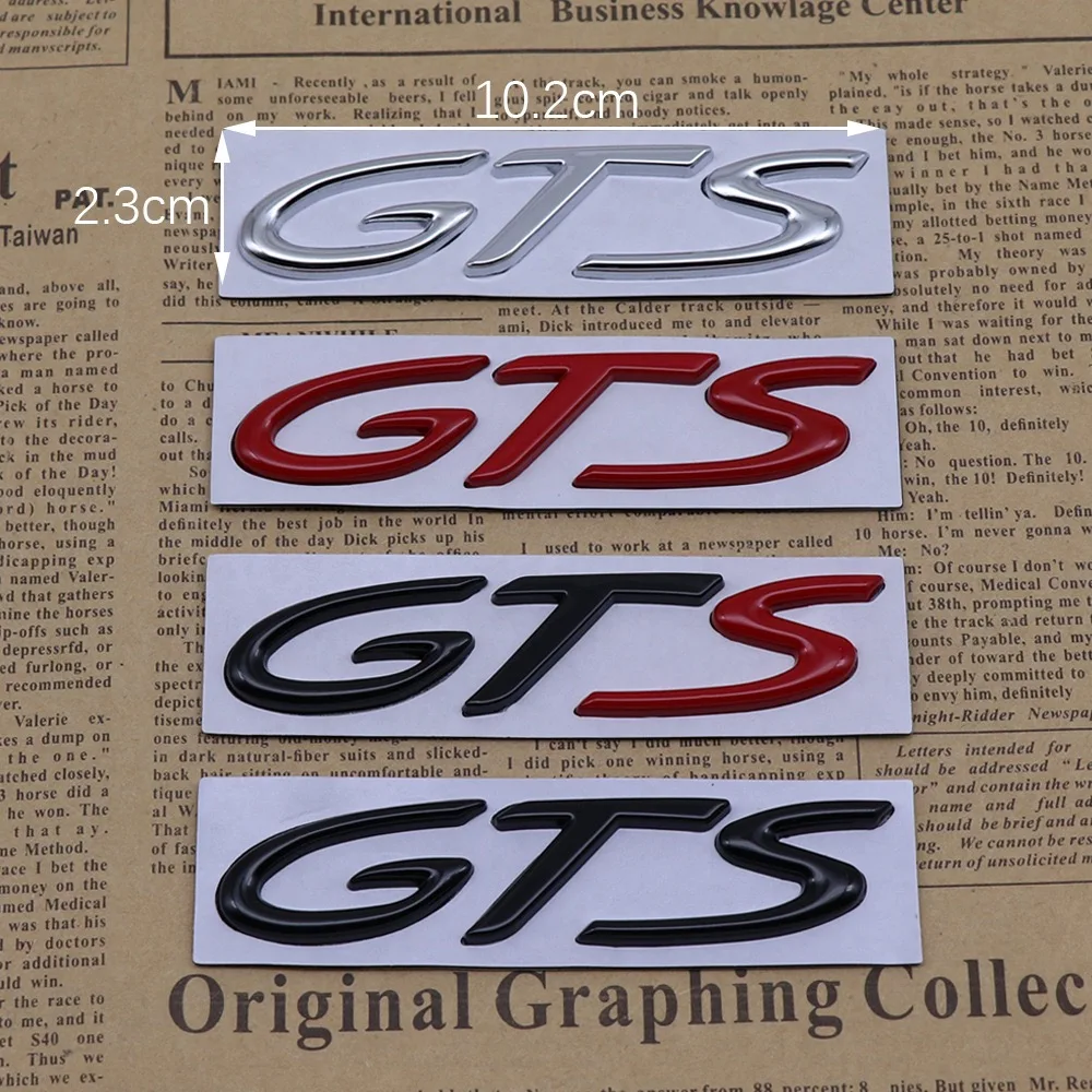 Chrome Silver / Black Metal GTS Car Stickers English Letter Car Rear Emblem Fender Side Rear Tail Trunk Badge Decal Accessories