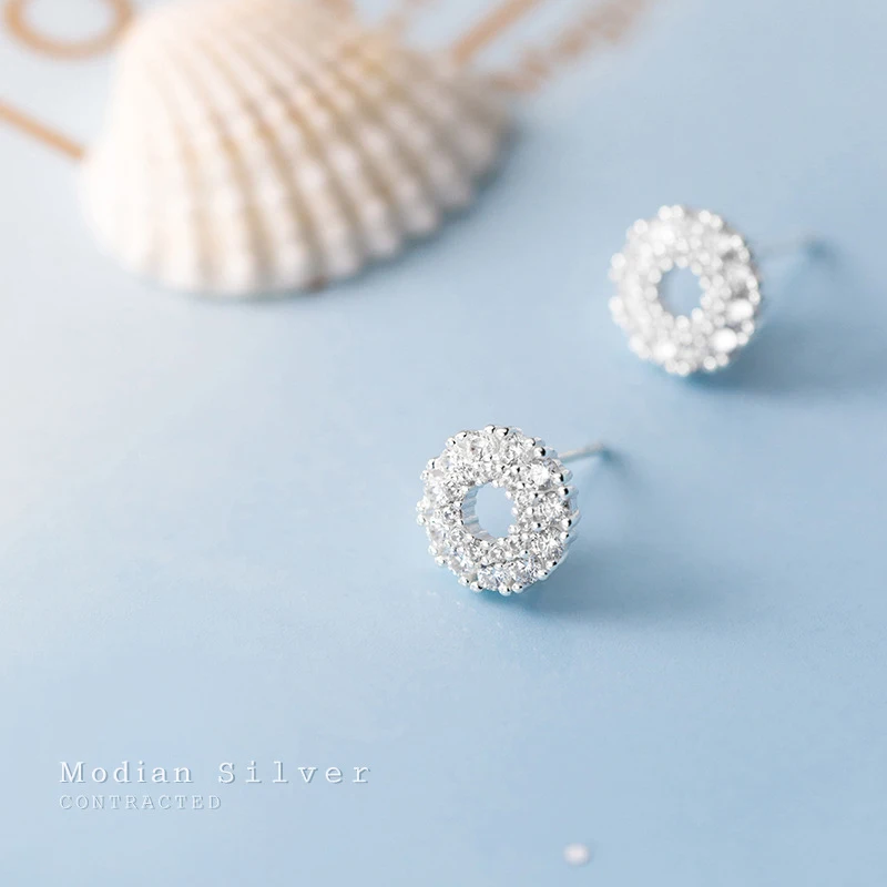 Modian Radiant cyrkon śliczne koło srebro 925 stadniny kolczyki dla kobiet luksusowe Ear Pin Wedding prezent zaręczynowy Fine Jewelry — zdjęcie 5