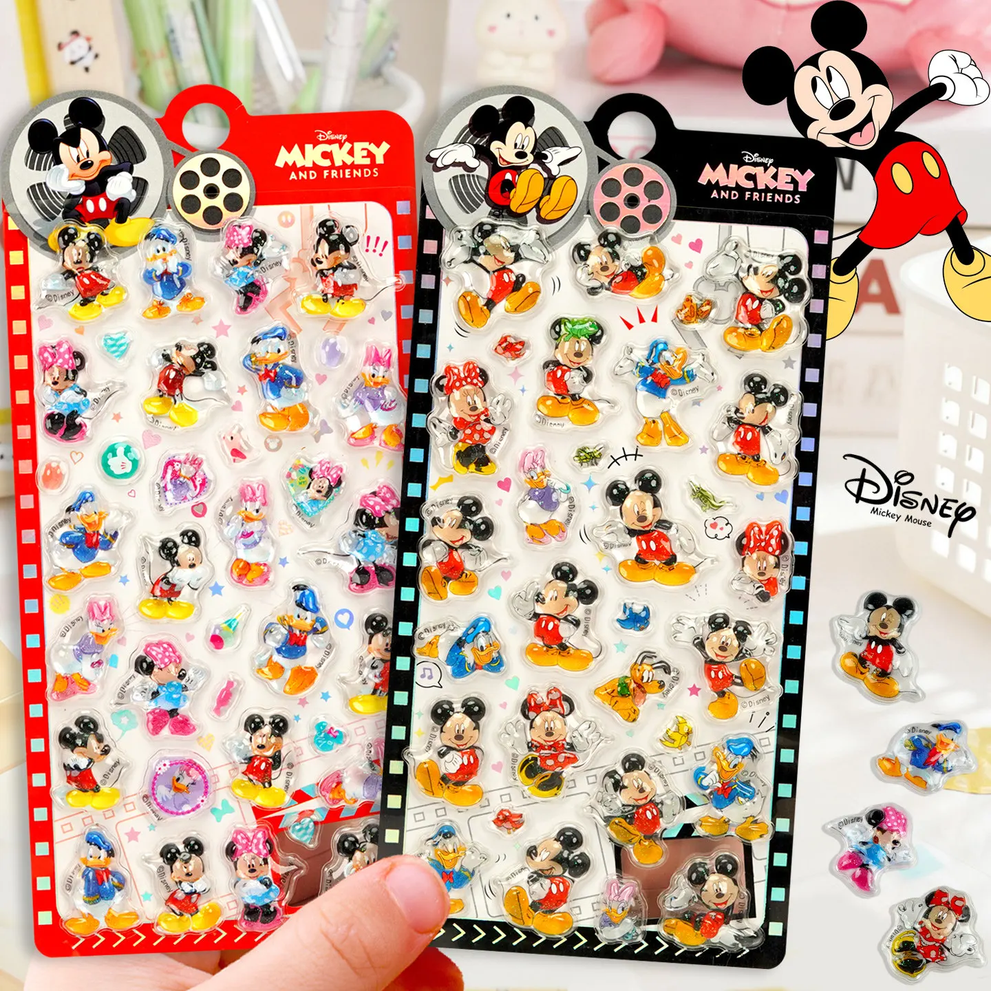 3D ミッキーマウスエンボスステッカー女の子のための漫画クリスタルミニーマウスとドナルドダック電話ケース装飾ステッカーギフト
