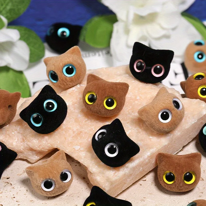 

10Pcs acrylic plush kitten bead cartoon cat eye DIY material loose bead mobile phone chain necklace car pendant accessories