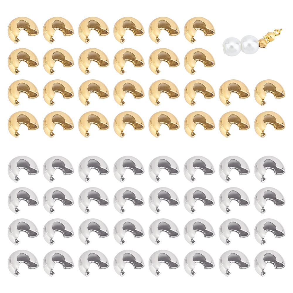 100pcs 5/5.5mm 304 Stainless Steel Crimp Beads Covers Knot Beads Terminators End Tip Beads Caps Half Round Open Metal Crimping
