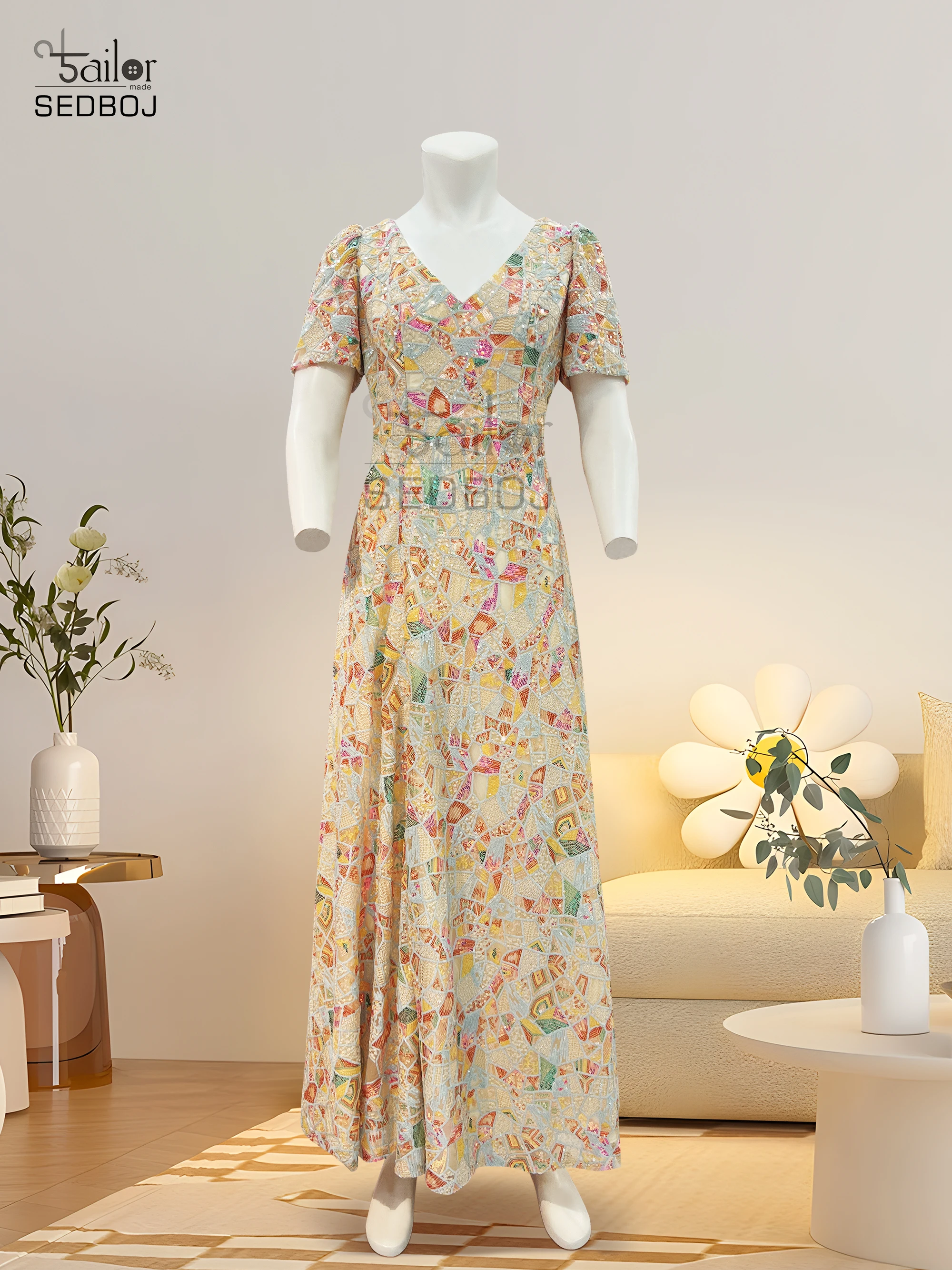 Customized V-neck Bead Bridal Wedding Mom Dress Evening Dress