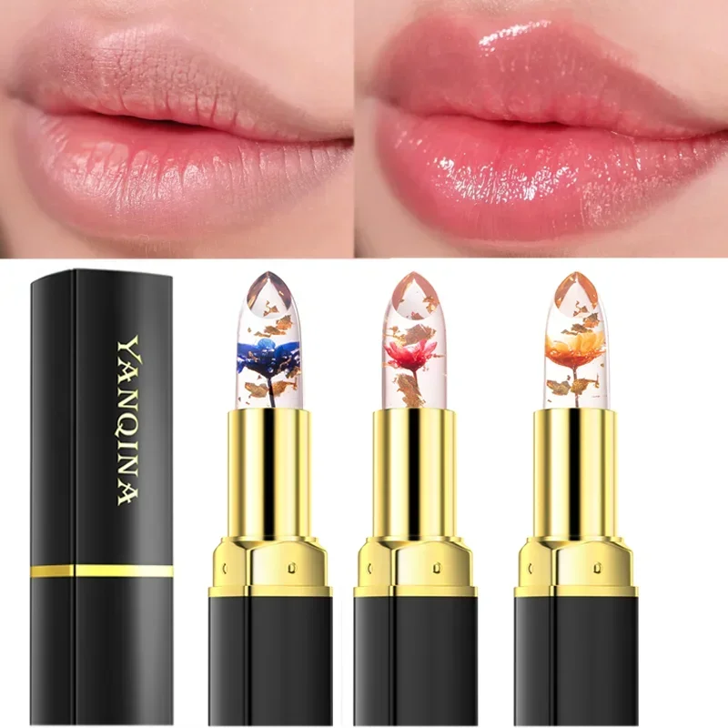 Jelly Flower Lipstick Temperature Color Changing Gold Foil Moisturizing Waterproof Lasting Magic Lip Balm Lips Makeup Cosmetics