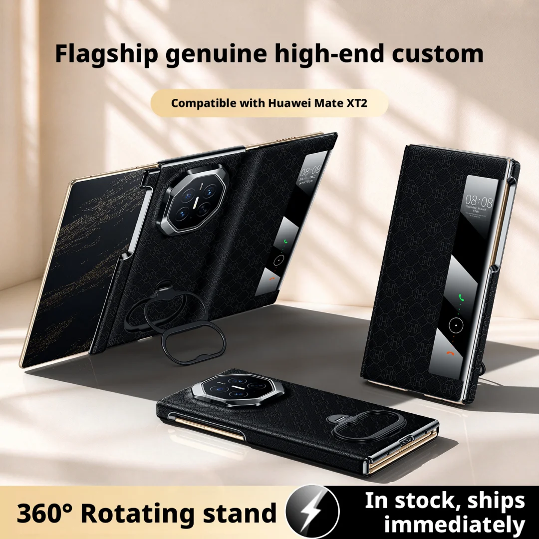 Premium Supercar Interior Genuine Leather Case For Huawei Mate XT2 360° Rotating Stand Smart Window Hinge Lens Protection Cover