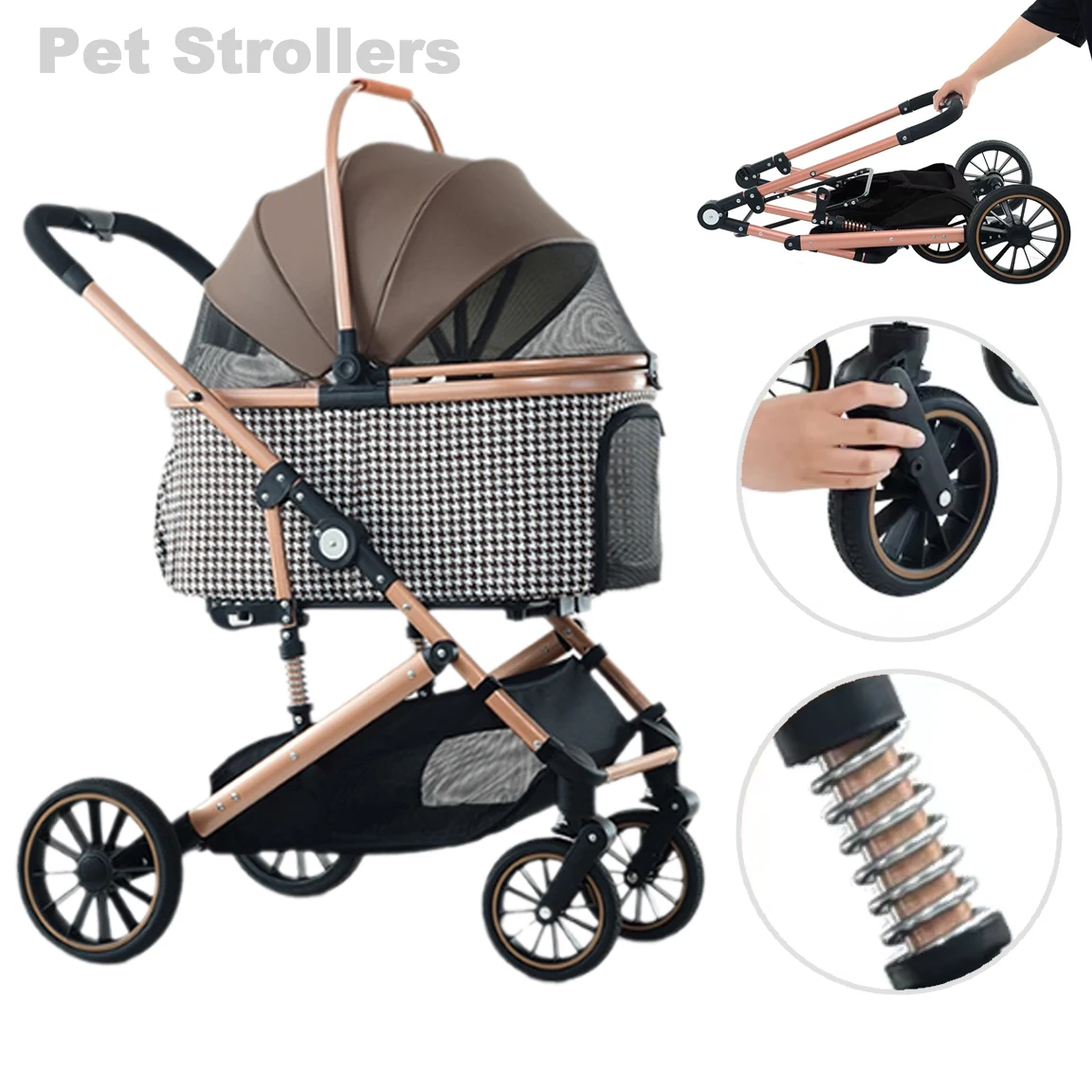 

3 in1 Lightweight Large Dog Stroller Outdoor Foldable Carts for Cats Travel Breathable Carrier Bag Removable Medium Pet Supplies