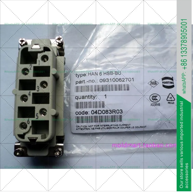 HARTING connector 09310062701 six-core high-power HAN-6-HSB-F original 35A/690V