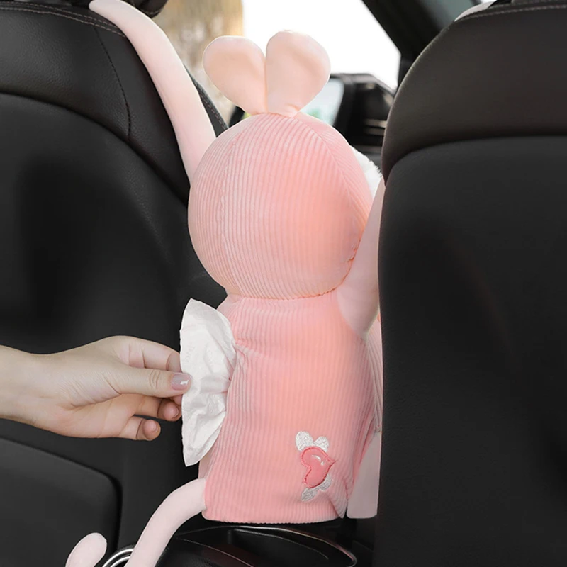 2 in1 Creative Rabbit Short Plush Tissue Box Holder for Car Armrest Box Car garbage can The New Cute Cartoon Car Tissue Box