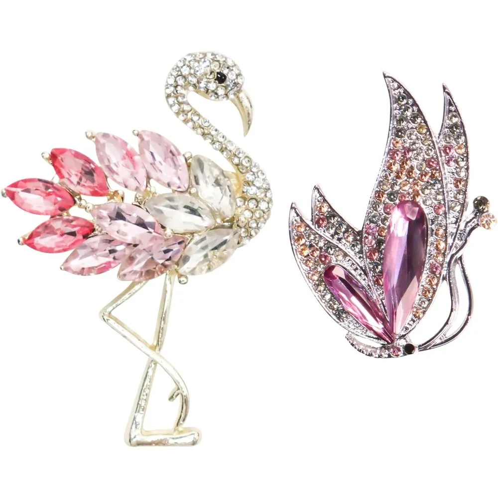 2 Broches para Mujer, Broches Vintage de Flamencos y Mariposas, Broches de Novia para Vestidos, Sombreros, Bolsos y Corbatas