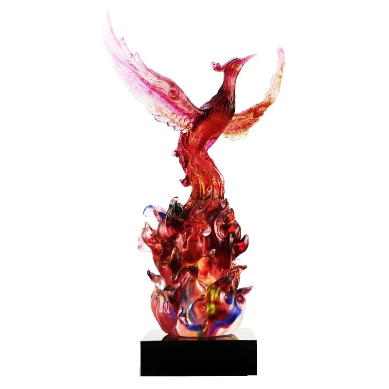 Ancient glazed phoenix ornaments, ancient high-end gifts, foreign home furnishing living room decoration handicrafts, glazed