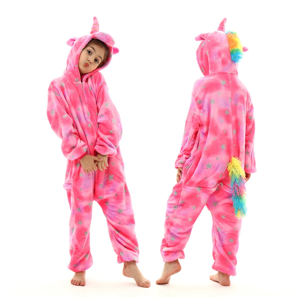 Kids Kigurumi Unicorn Tiger Lion Dog Kigurumi Pajama Winter Flanner Onesie Animal Pajamas Homewear Cosplay  Costume Jumpsuit