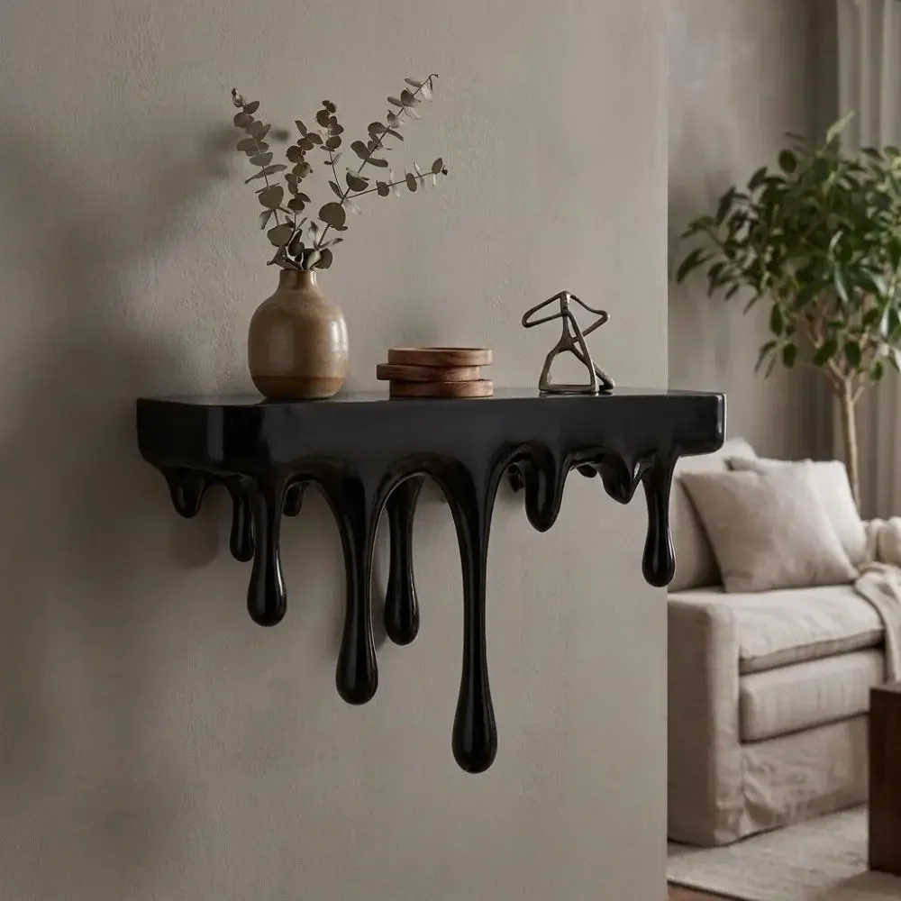 Decorative 3D Printed Drip Floating Shelf Plastic Stable Melting Wall Shelf Irregular Artistic Plants Display Stand Bedroom