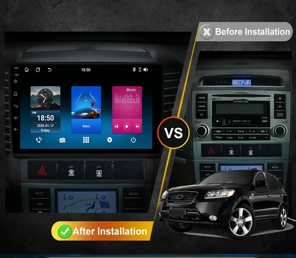 Android 16 para Hyundai Santa Fe 2 2006 - 2012 Auto Radio Estéreo reproductor Multimidia navegación GPS Carplay Android Auto 2din DVD 3
