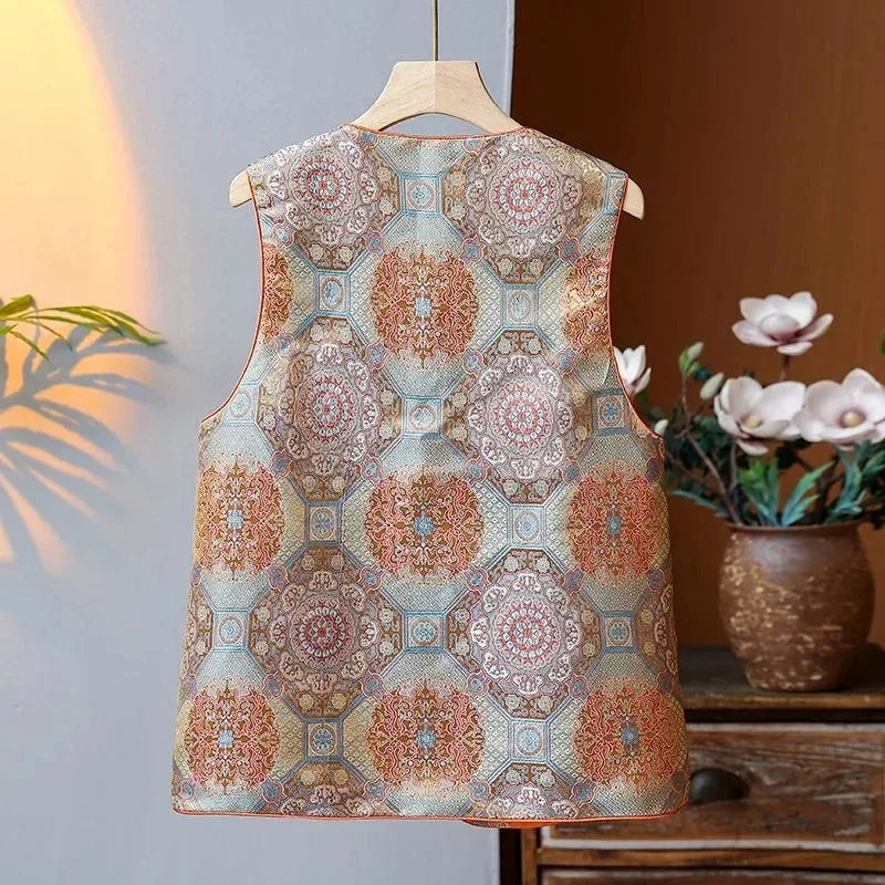 Retro Lady Large Size 5XL Vest Top 2025 Femme Fashion Jacquard Waistcoat Coat Spring Autumn Women Leisure New Sleeveless Jacket