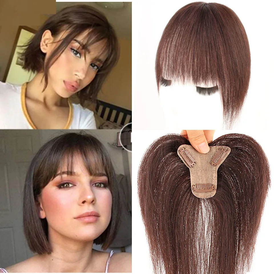 

Dark Brown color 30cm silk Top Topper Human Hair Toupee with bangs For Women Silk base Replacement