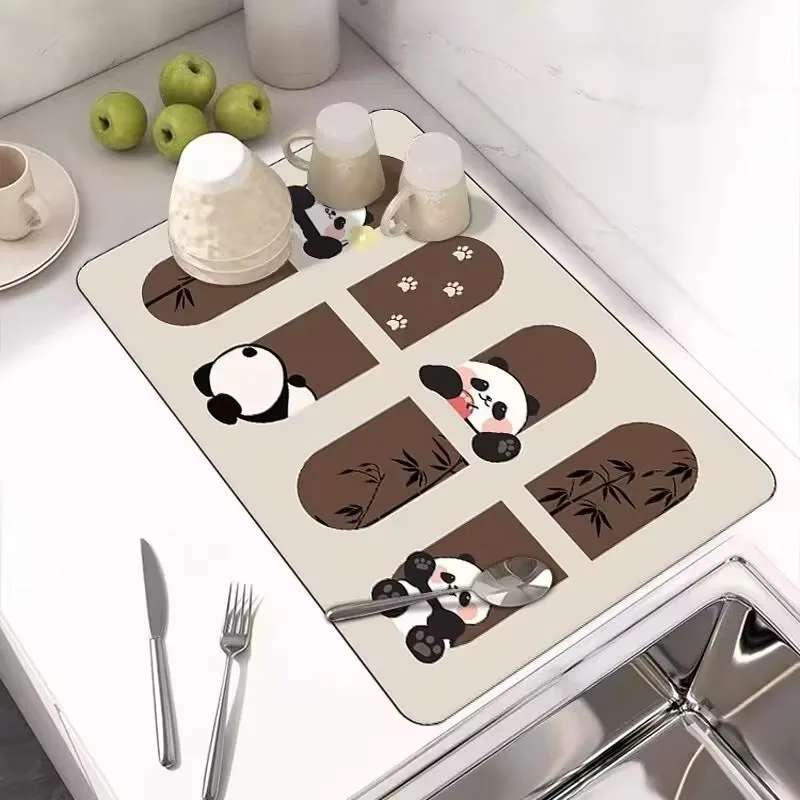 مفارش طاولة قهوة ماصة مانعة للإنزلاق ، طباعة كرتون ، متعددة الأنماط ، حصيرة اختيارية لتصفية الأطباق ، حصيرة مطبخ متعددة الوظائف