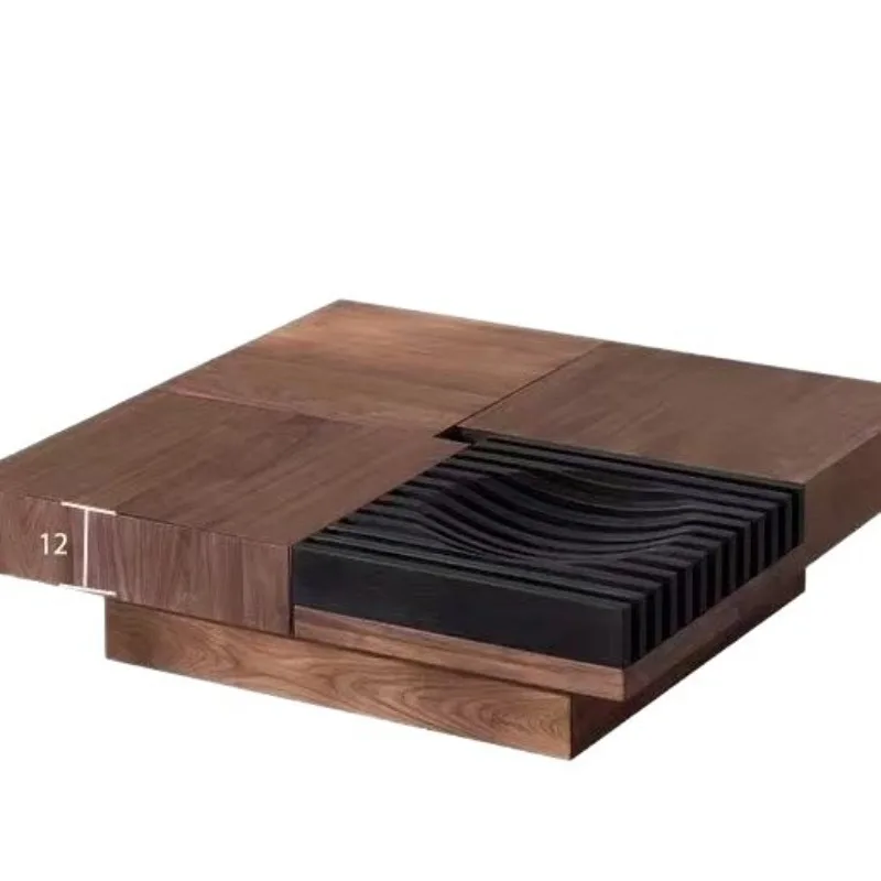 

Retro style North American black walnut solid wood square coffee table small apartment living room storage