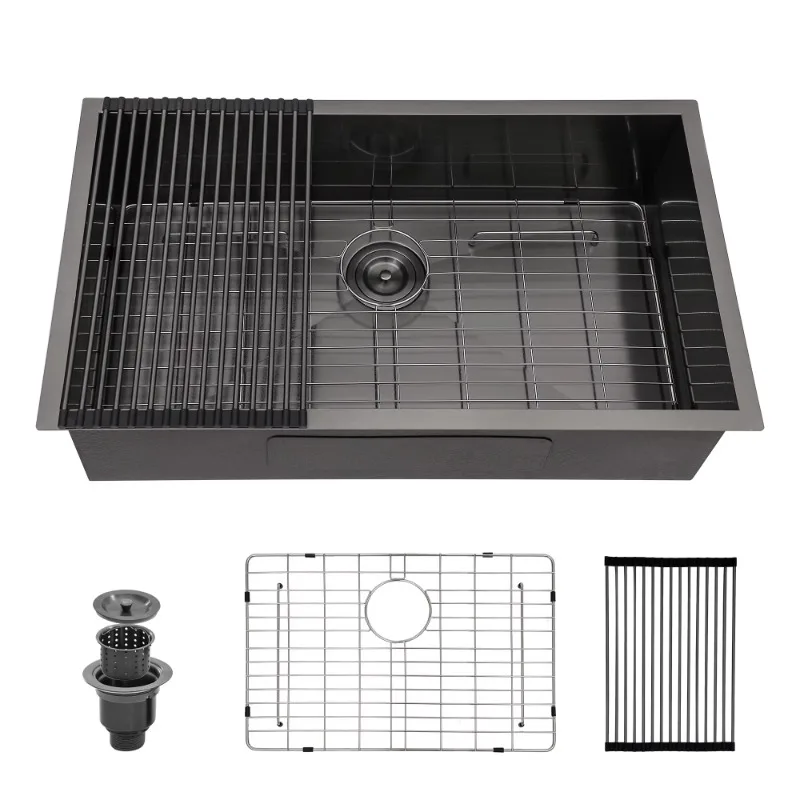 28-calowy pojedynczy zlew kuchenny ze stali nierdzewnej 16 Gauge prostokątny Nano-PVD czarny brązowy wykończenie instalacja podblatowa