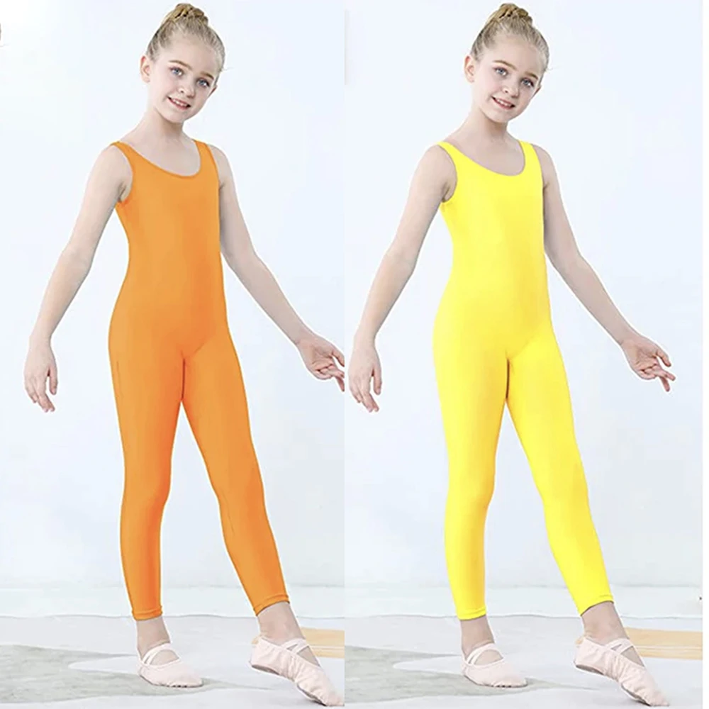 Kids Girls Spandex Tank Unitard Full Body Suit Sleeveless Ballet Dance One Piece Bodysuit Gymnastics Jumpsuit Dancewear Costume