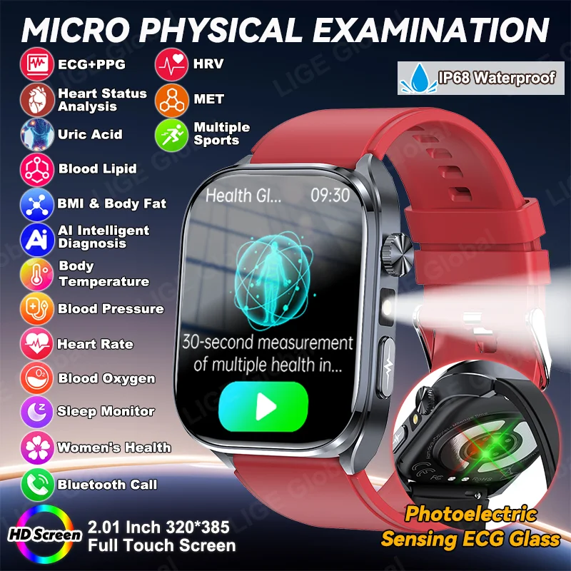

LIGE 2025 New ECG+PPG Health Monitor Smart Watch Uric Acid Blood Pressure Blood Oxygen Body Analysis Clock Men Ladies Smartwatch