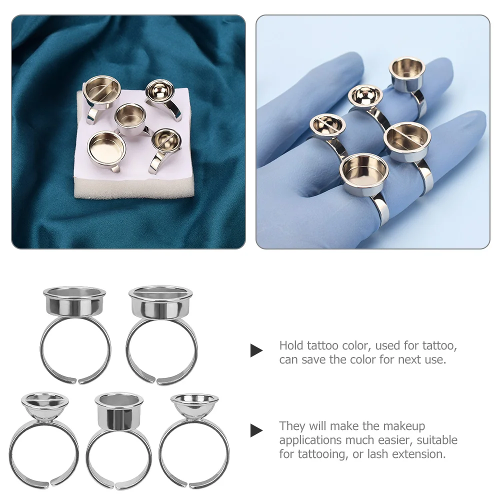 5 قطعة حلقات الحبر الفولاذ المقاوم للصدأ الوشم الصباغ حامل الحاجب الغراء الدائري الكؤوس رمش تمديد لوازم الوشم كوب الحبر