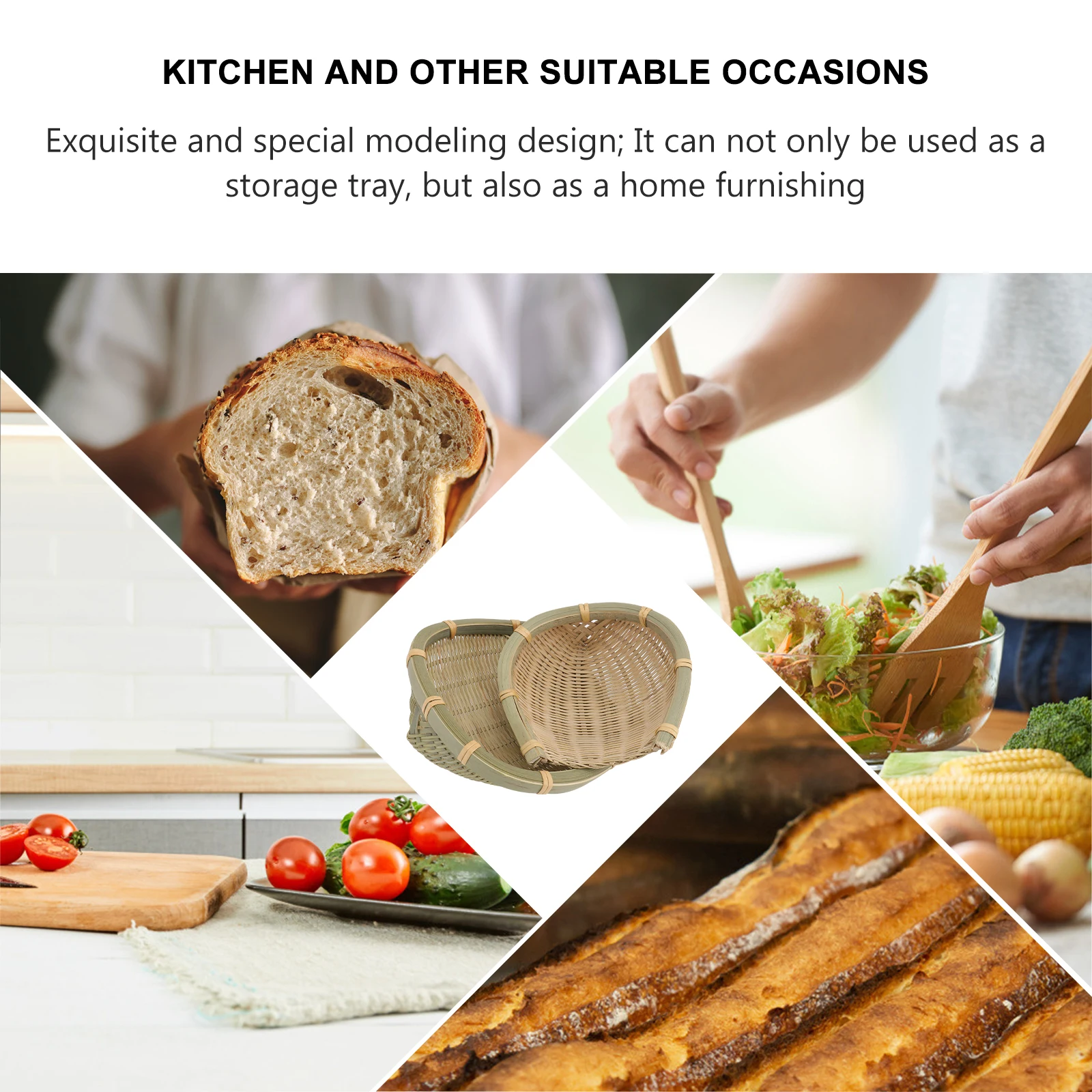 

2pcs Bamboo Woven Baskets Eco-Friendly Food Basket Household Vegetable Holder Simple Fruit Basket Exquisite Organizer
