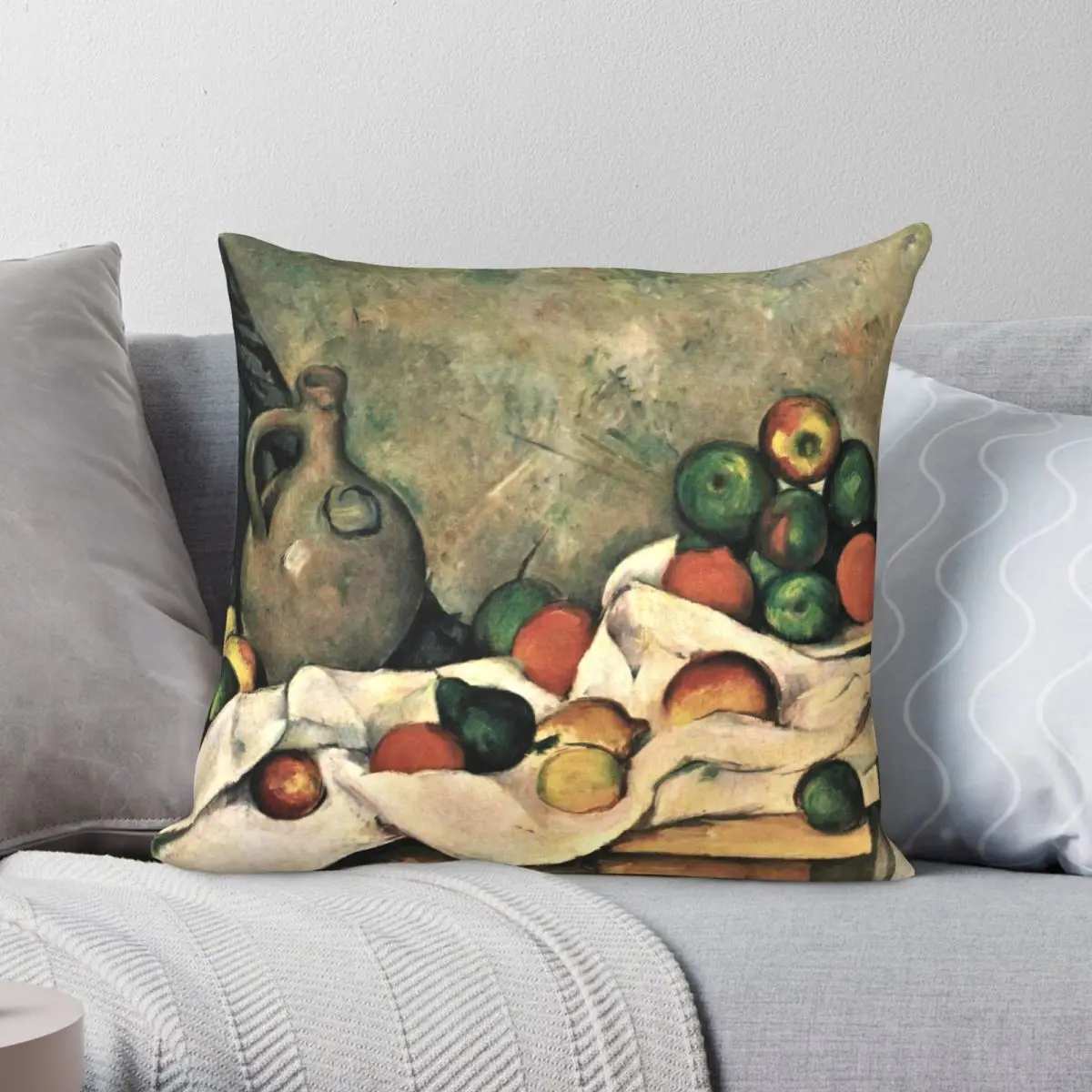 Paul Cezanne Still Life Drapery Pitcher Fruit Bowl Square Pillowcase Polyester Linen Velvet Creative Decor Sofa Cushion Cover