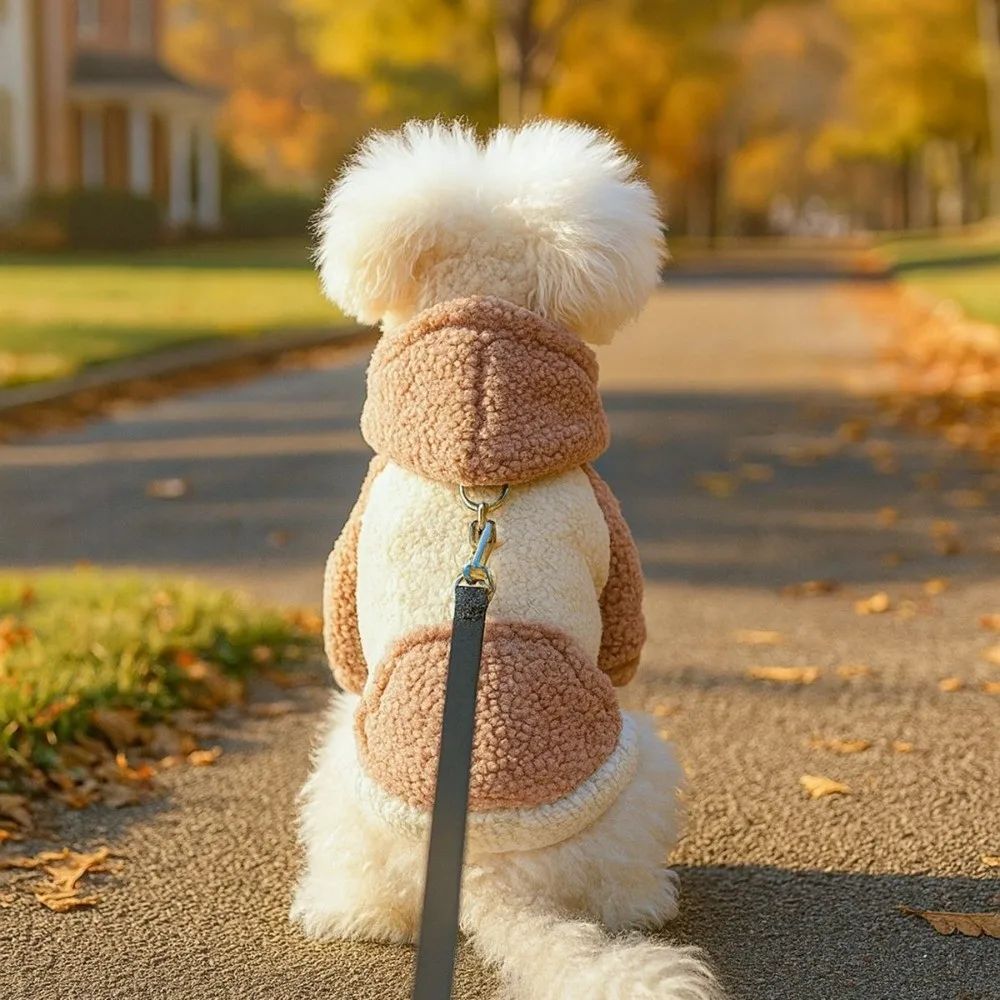 New Soft Fleece Hooded Dog Sweater Leash Buckle Warm Insulation Plushie Dog Clothes Hooded Design Pet Sweatshirt For Yorkie