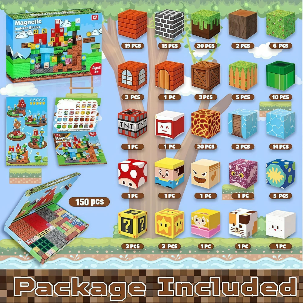 Azulejos magnéticos, 150 Uds., juego de construcción de aventura, juguetes creativos STEM, modelo 3D, decoración de construcción, Idea de regalo para niños, regalo de Navidad