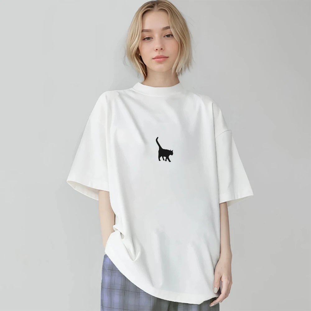

Женская футболка с рисунком Y2K из 100% хлопка с силуэтом кошки, мягкая, минималистичная, уникальная, модная, удобная повседневная одежда