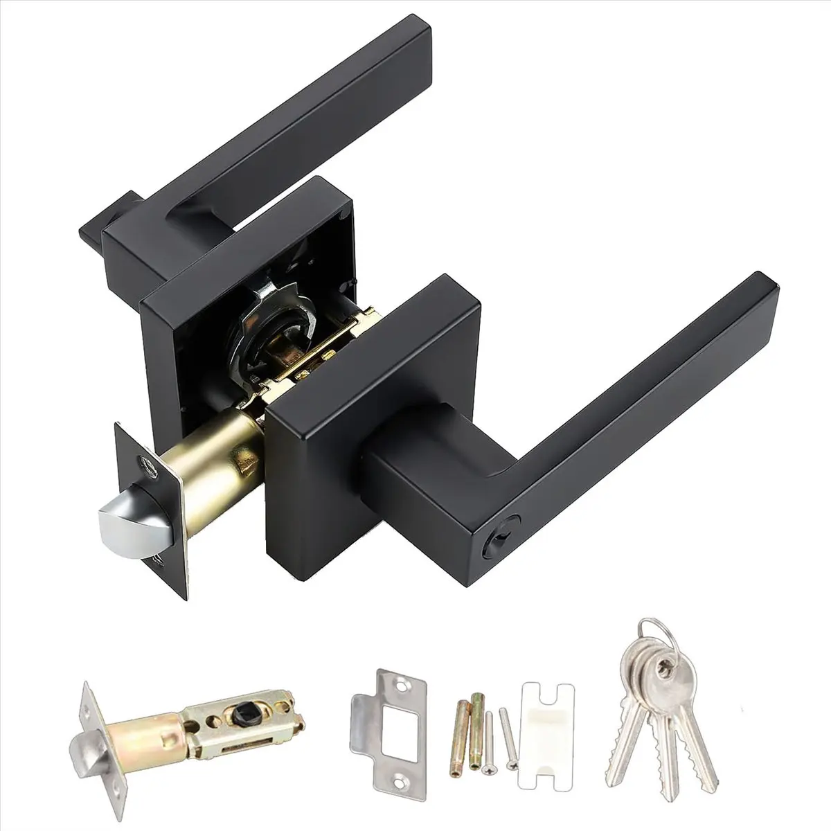 【CYBER MONDAY】Heavy Duty Door Lever Door Lock Square Door Handles Entry Door Levers Front and Exterior Door Handle Set,With Key