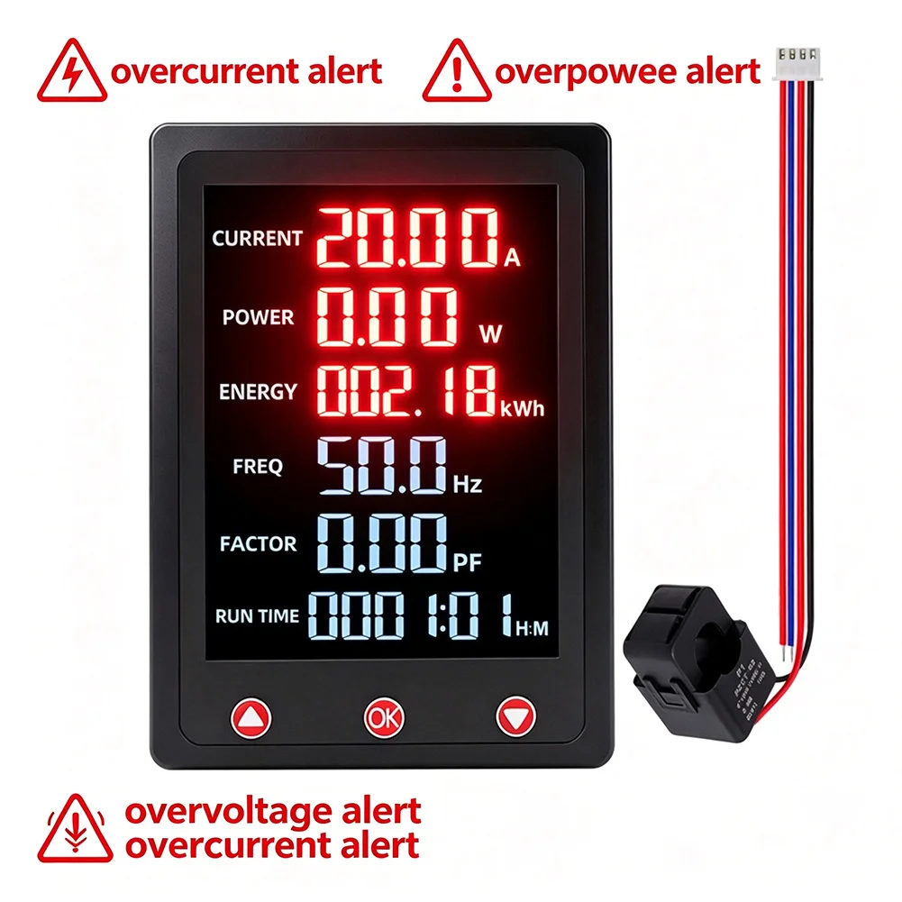 AC Power Meter 80V 260V 100A Range Full Screen LCD White Backlight for Real Time Electrical Parameter Monitoring