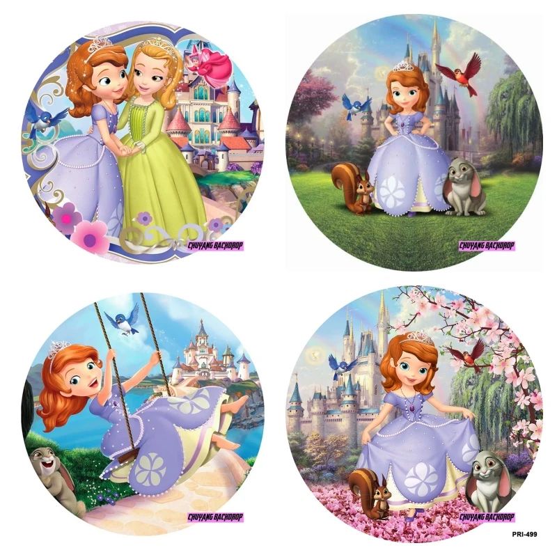 Custom Round Sofia Princess Photo Backdrop Girls Castle Kids Happy Birthday Party Decoration Photography Backgrounds Banner