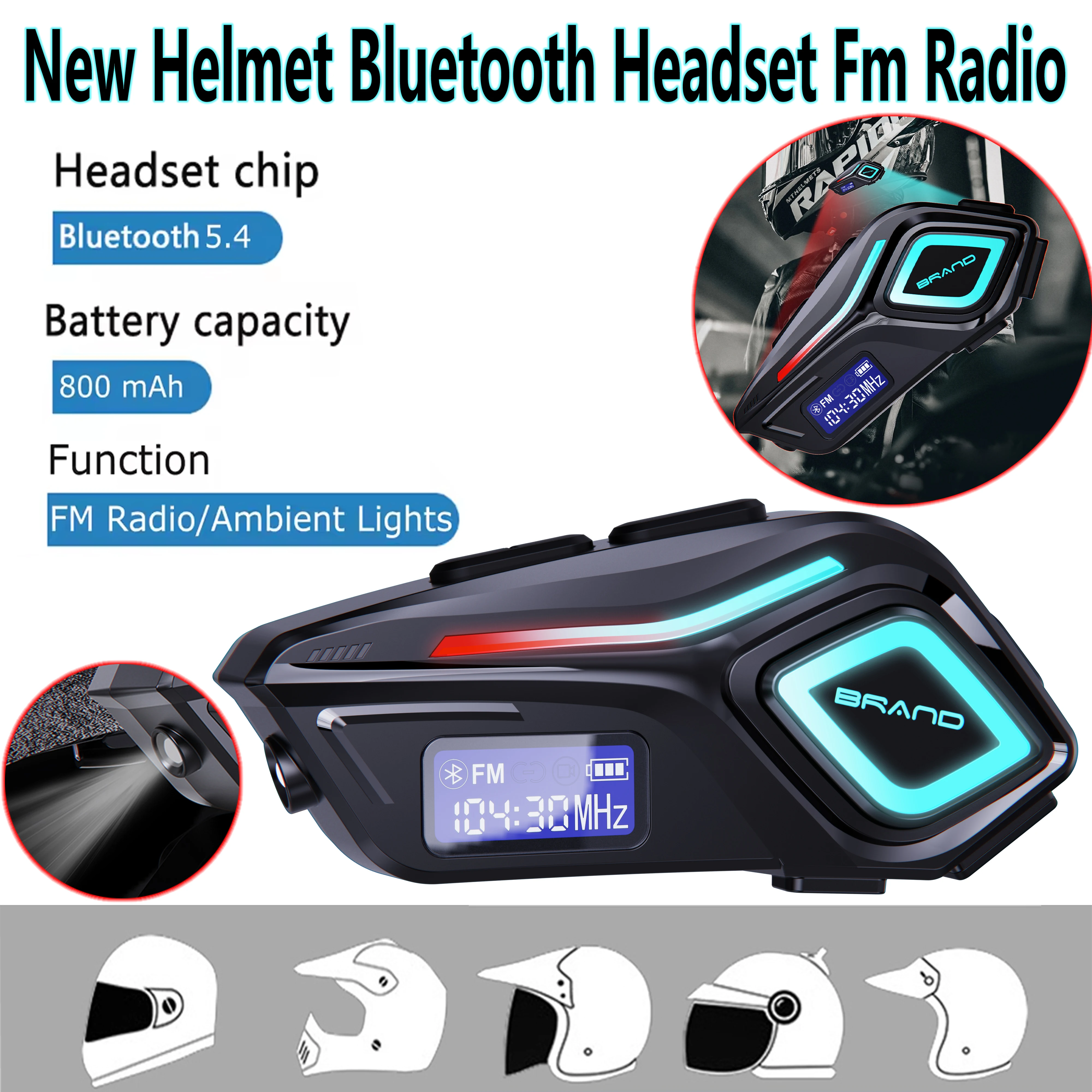 

Новая Bluetooth-гарнитура для шлема, FM-радио, шумоподавление, длительный срок службы батареи K08 с фонариком, окружающий свет, объемный звуковой эффект