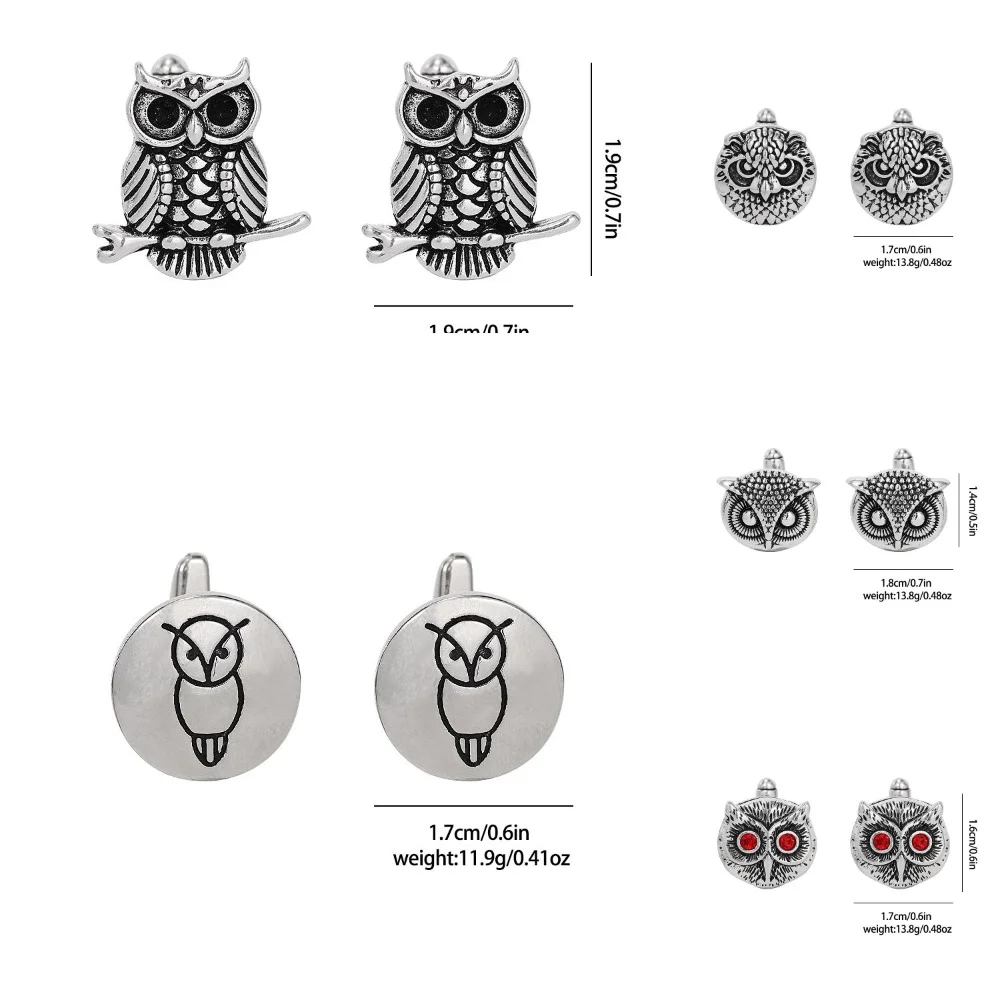 5 Arten Vintage Eule Kristall Manschetten knöpfe alte silberne Farben Neuankömmling Herren Gemelos Hemd Anzug Schmuck Zubehör – Detail 1
