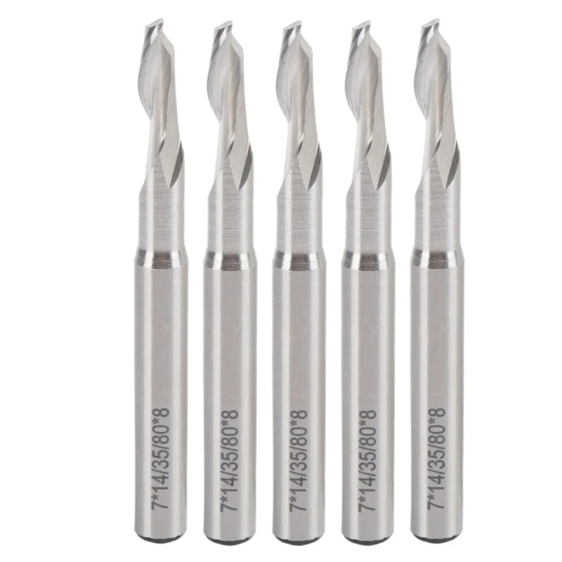 

5Pcs Milling Cutter Single Flute Spiral End Mill Straight Shank CNC Router Bit 8x7x14x80mm