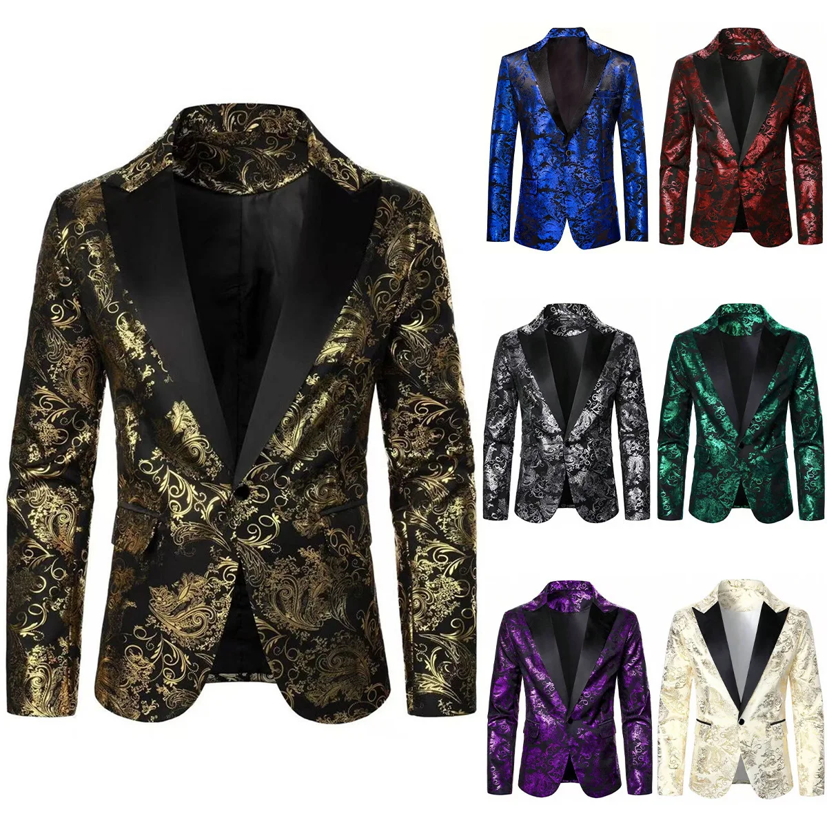 

New Cashew Flower Bronzing Blazer Men's Fashion Personalized Suit Top Coat