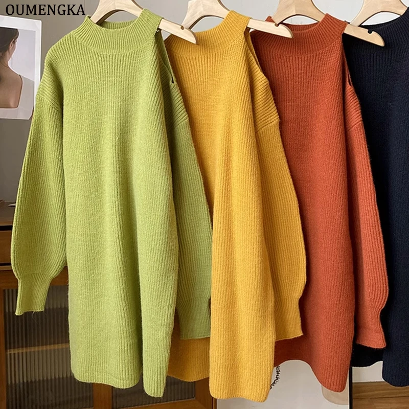 Autumn Winter Turtleneck Pullovers Long Sweaters Women Half Off-Shoulder Korean Loose Jumper Female Knitted Pull Femme Tops