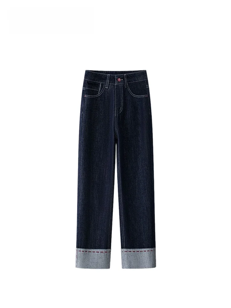 

High Waist Straight Leg Denim Jeans plus Size Women's Spring Faion Meat Concealing Slimming Pear ape Pants Retro Sle