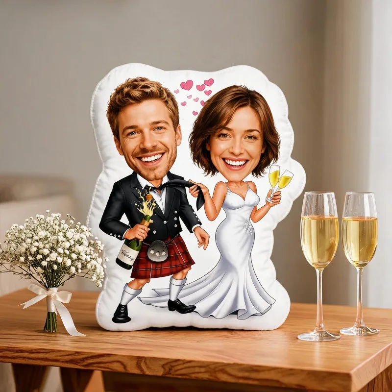 Custom Personalized Couple Photo Shaped Pillow, Wedding Bride & Groom Caricature Decorative Cushion, Unique Home Decor Accent fo