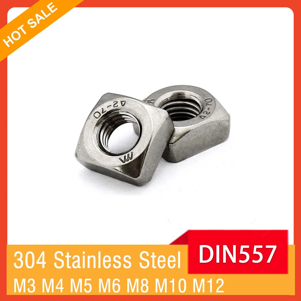 M3 M4 M5 M6 M8 M10 M12 DIN557 A2 304 Stainless Steel Square Nuts