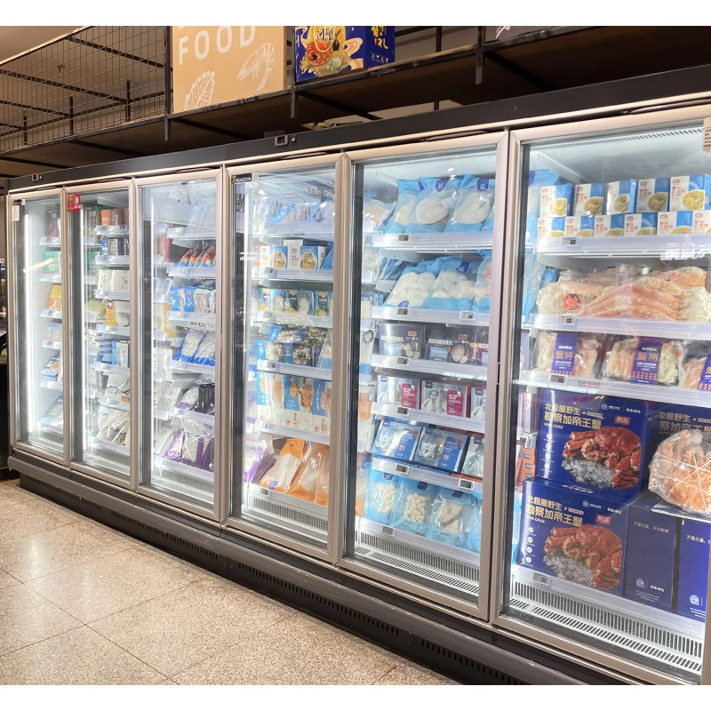 FOODLINE Customized Temperature Refrigerator Freezer Supermarket Upright 4Glass Door Beverage Cooler Freezer Chiller Display for