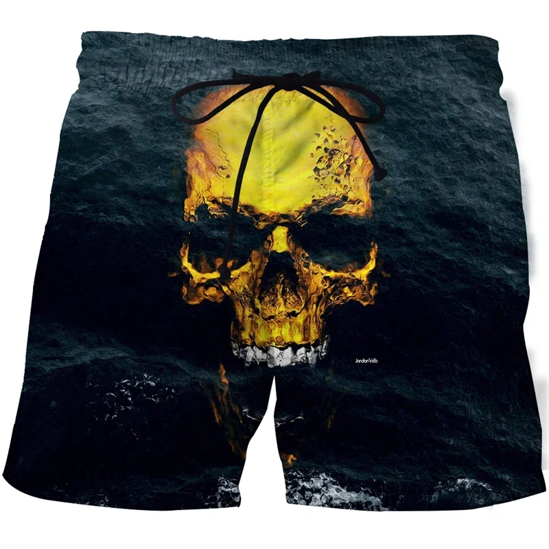 New Men\'s Skull 3D Print Beach Shorts Graphic Men\'s Casual Sports Shorts Summer Surfing Shorts Comfortable Shorts Hip Hop Pants