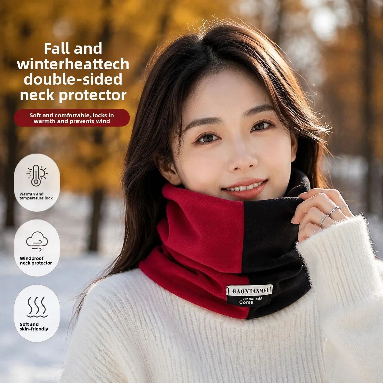 Autumn Winter Double-layer Ollie Velvet Neck Warmer, Thickened Warm Outdoor Neck Cover,Soft Color Matching Scarf for Men Women