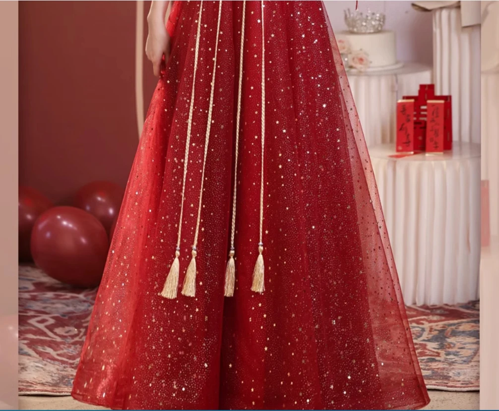 فستان توست للفتيات، العروس 2025 ربيع جديد الراقية فستان الزفاف الصيني بأكمام طويلة، فستان الزفاف، فستان Xiuhe الإناث