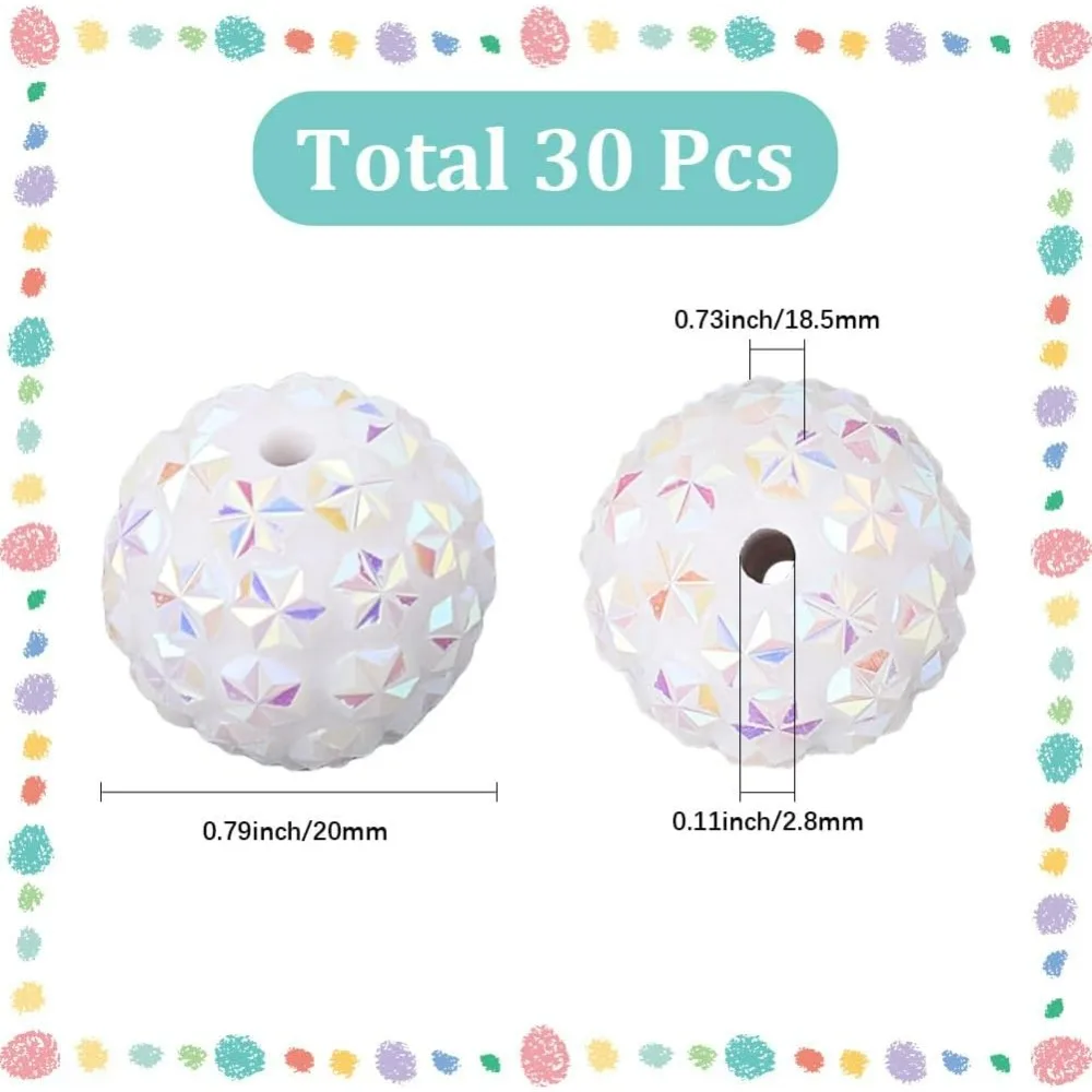 1 Box 30Pcs 20mm Bubblegum Beads Acrylic Pen Beads Bling Suger Hexagonal Star Ball Rhinestone Snowflake Focal Beadable Pens